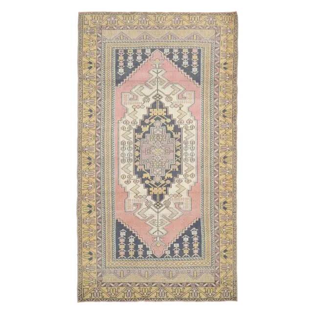 1970s Vintage Turkish Hand-Knotted Wool Cotton Pink Area Rug 124x226