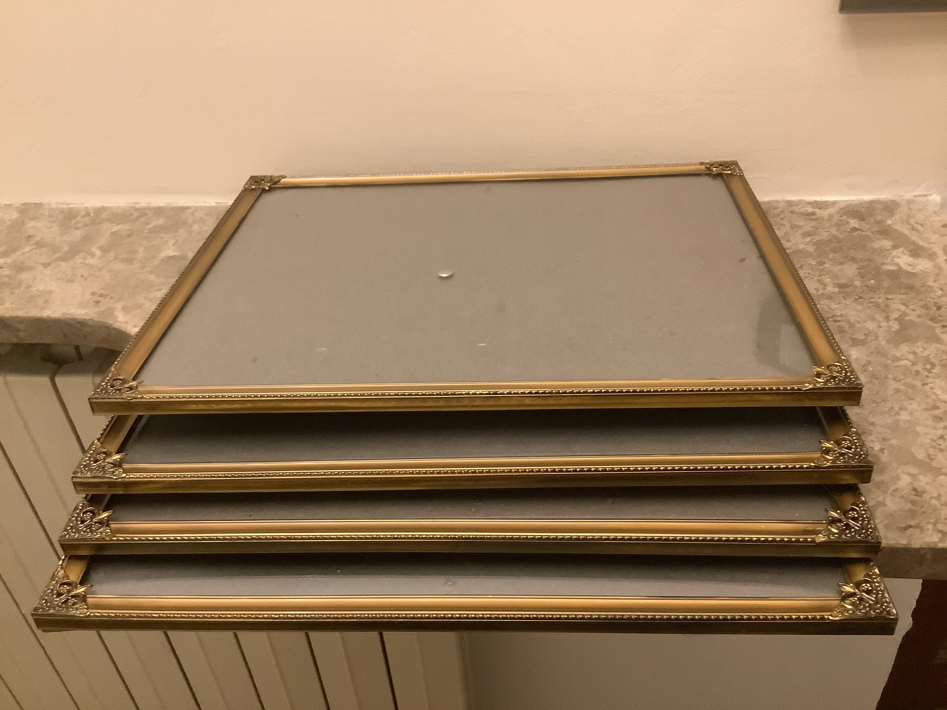 4 old large picture frames metal curved glass