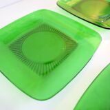 4 transparent green glass plates. Vintage 70s.