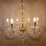 Lustre italien à 6 branches en or et cristal