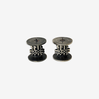 Stainless Steel brutalist pair of cube candleholders by Olav Joa for Polaris 1970s - Norway