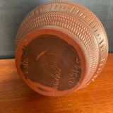 Trio of vintage vases in chiselled terracotta