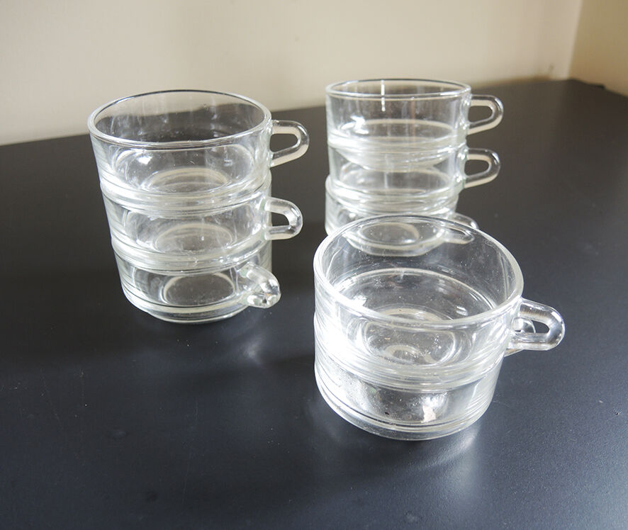 8 old duralex stackable coffee cups