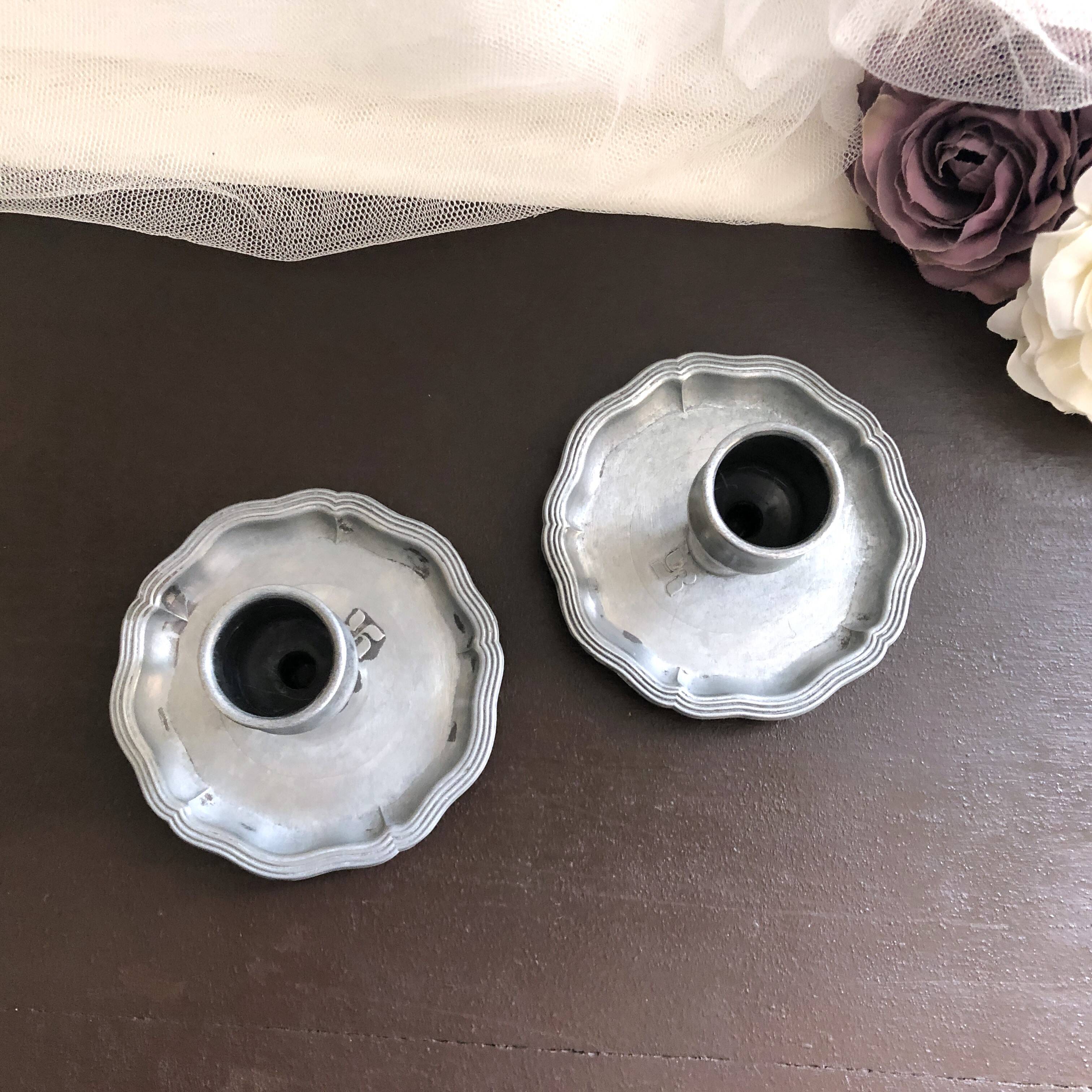 Pair of pewter table candlesticks