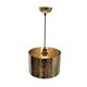 Hammered copper metal pendant light with a golden cylindrical shade.