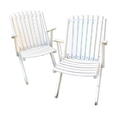 Set of 2 folding garden armchairs in lacquered wood - Vintage chair 1950-1960
