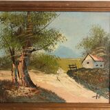 Oil on canvas countryside landscape