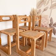 Ensemble de 4 chaises en bois et cannage - années 1960-70