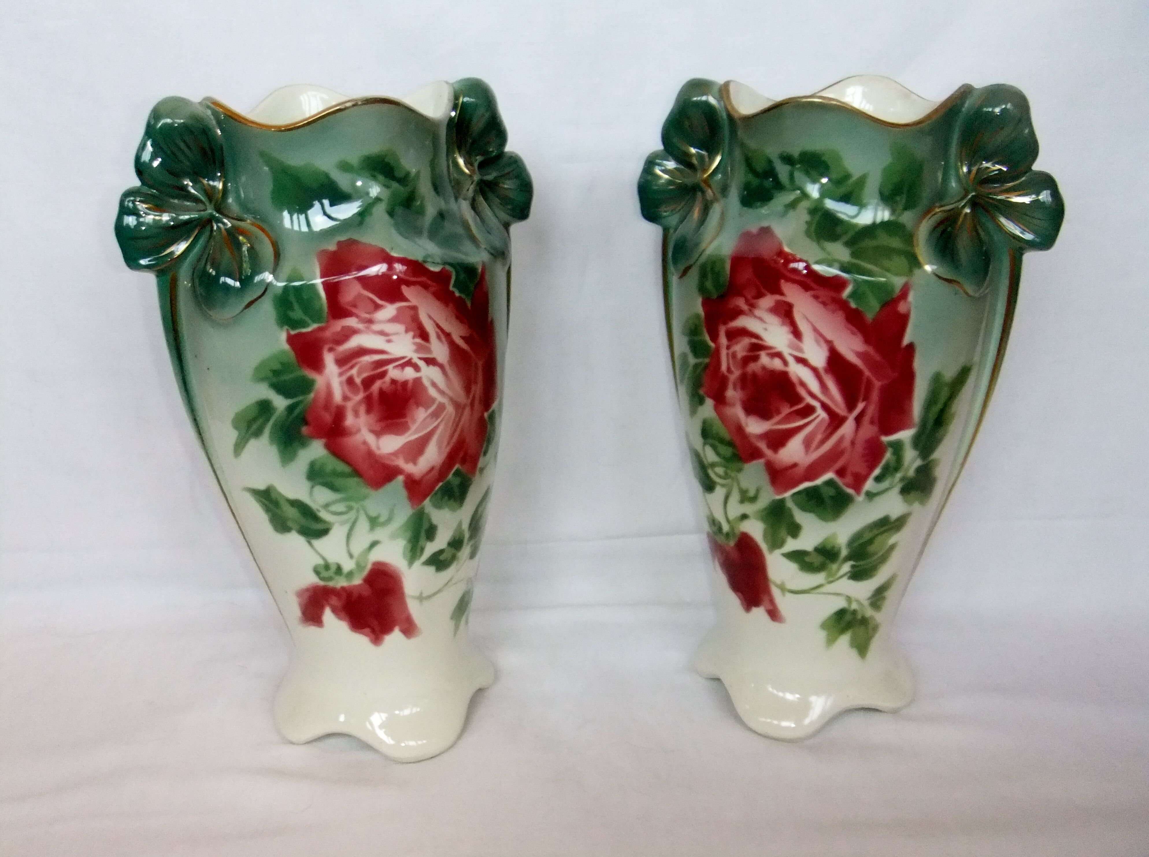 Vase art new pair KG Lunéville gilding decoration flower pink soliflore tulip tree