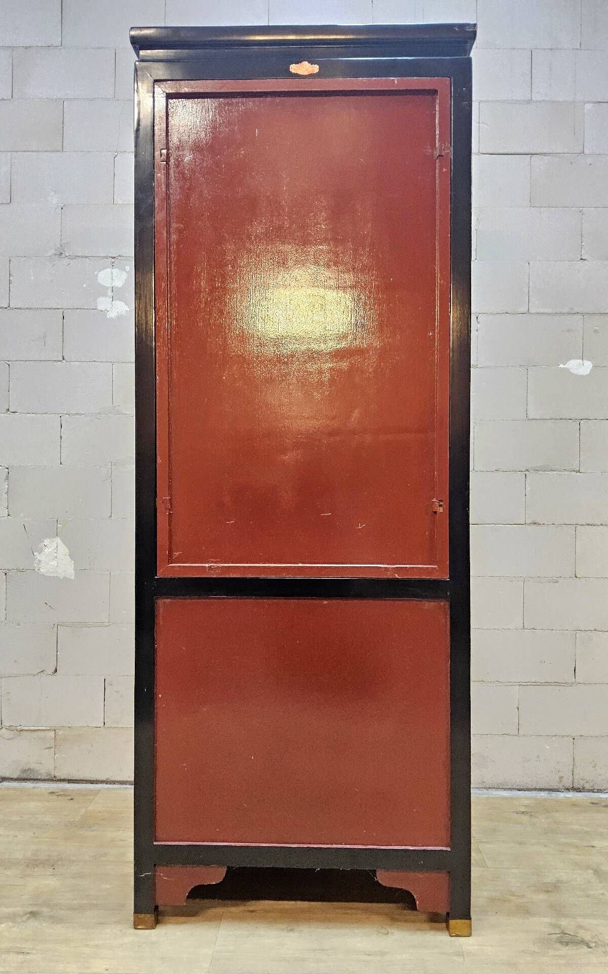 Vitrine chinoise vintage avec miroir, décor fleurs et oiseaux
