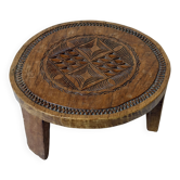 Solid wood monoxyle piece, hand-carved, ethnic bohemian wabi-sabi decor.