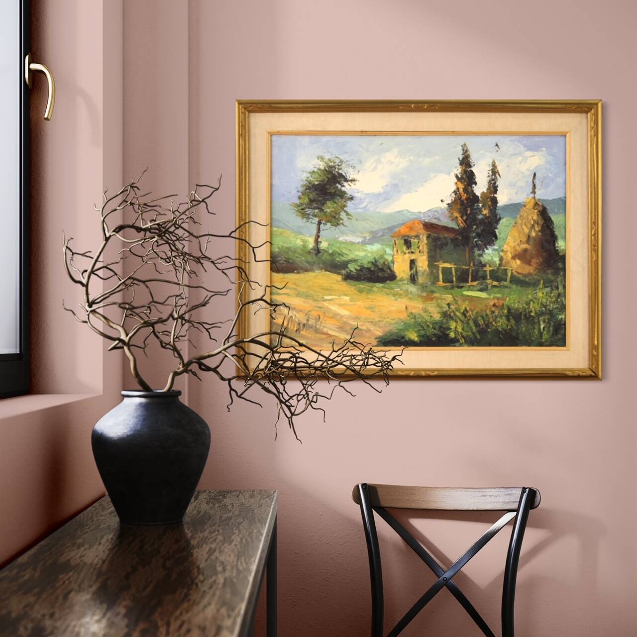 Italian signed painting countryside landscape from 20th century