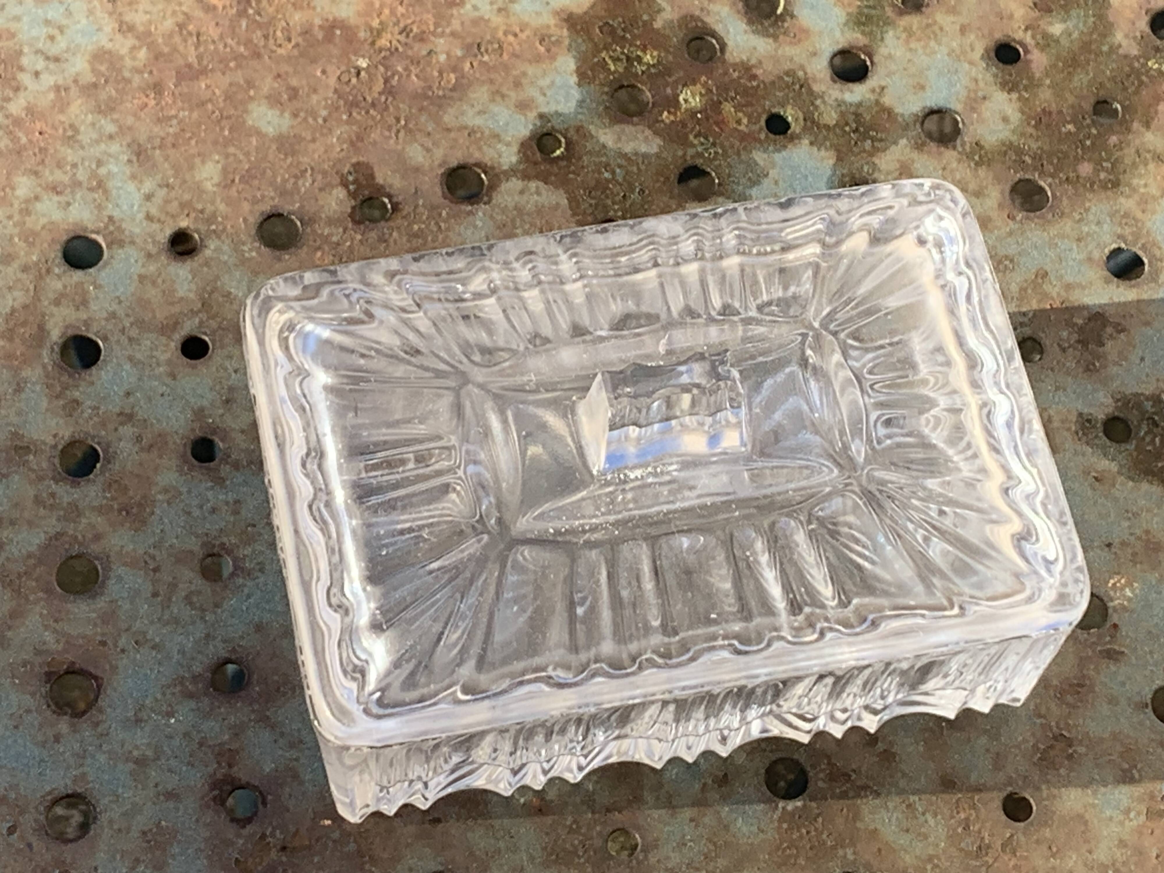 Transparent mold glass box with lid, vintage