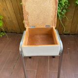 Pair of white formica chairs and stool
