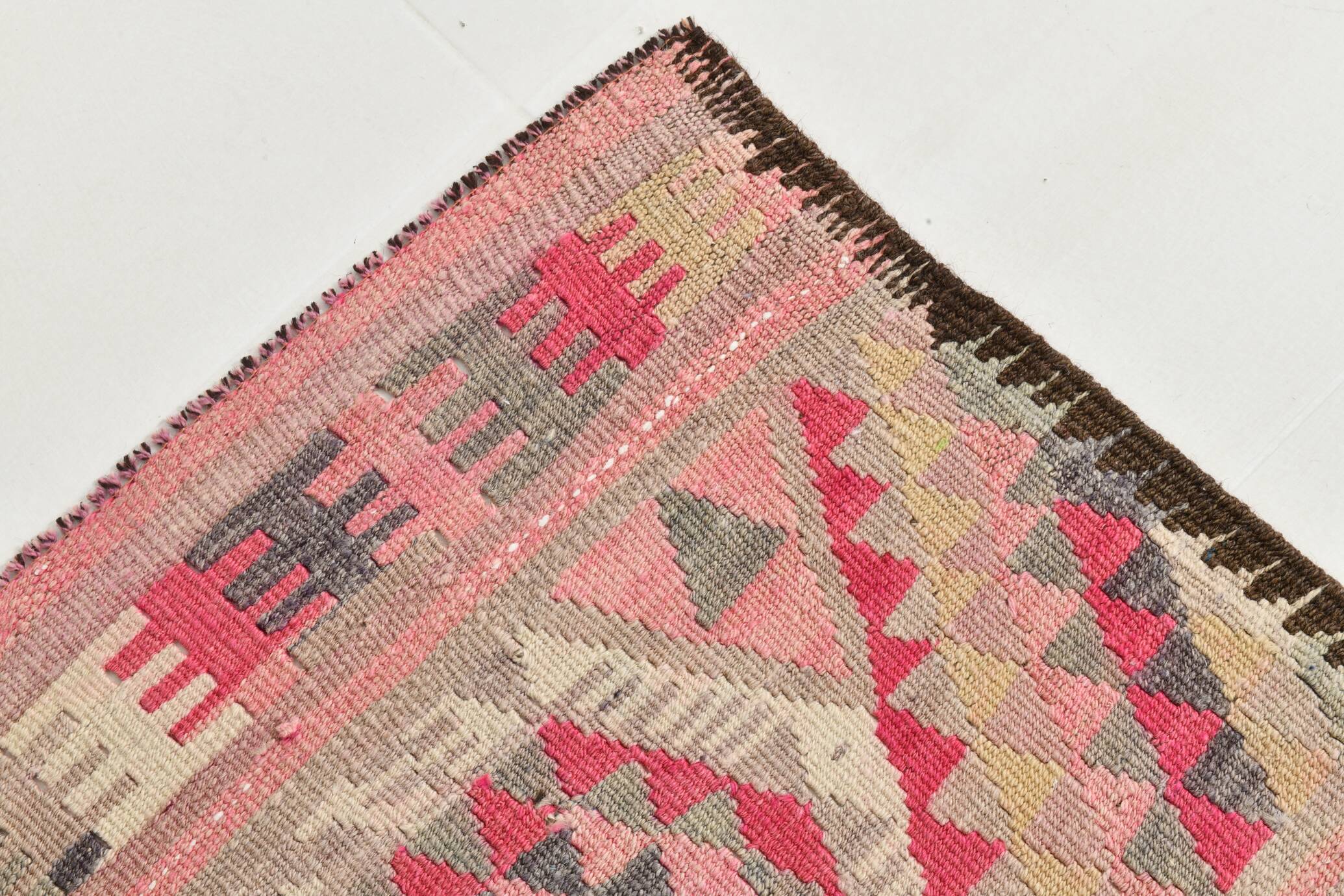 Pink & Navy Blue. Turkish Runner Rug, 90x350Cm