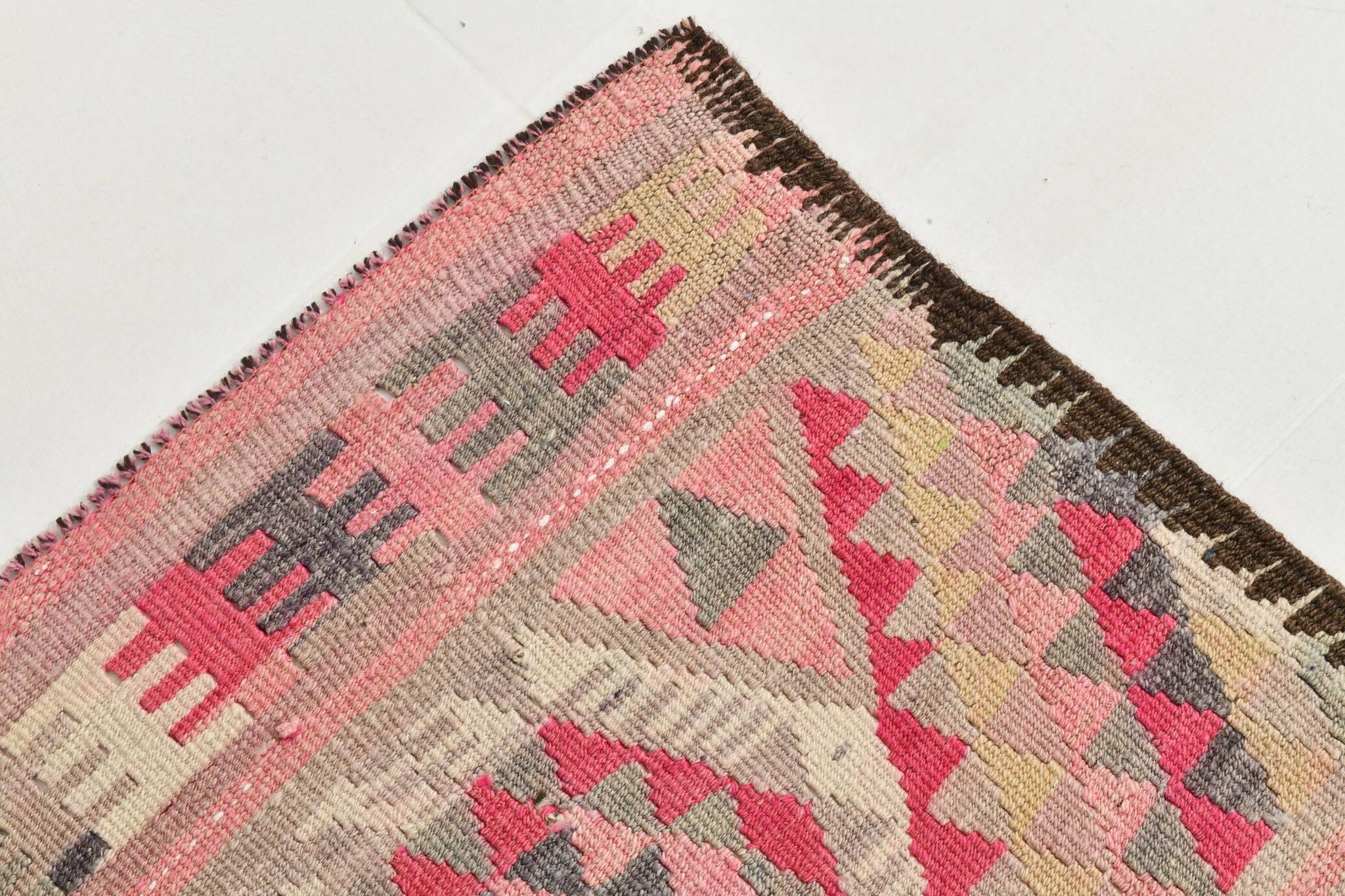 Pink & Navy Blue. Turkish Runner Rug, 90x350Cm