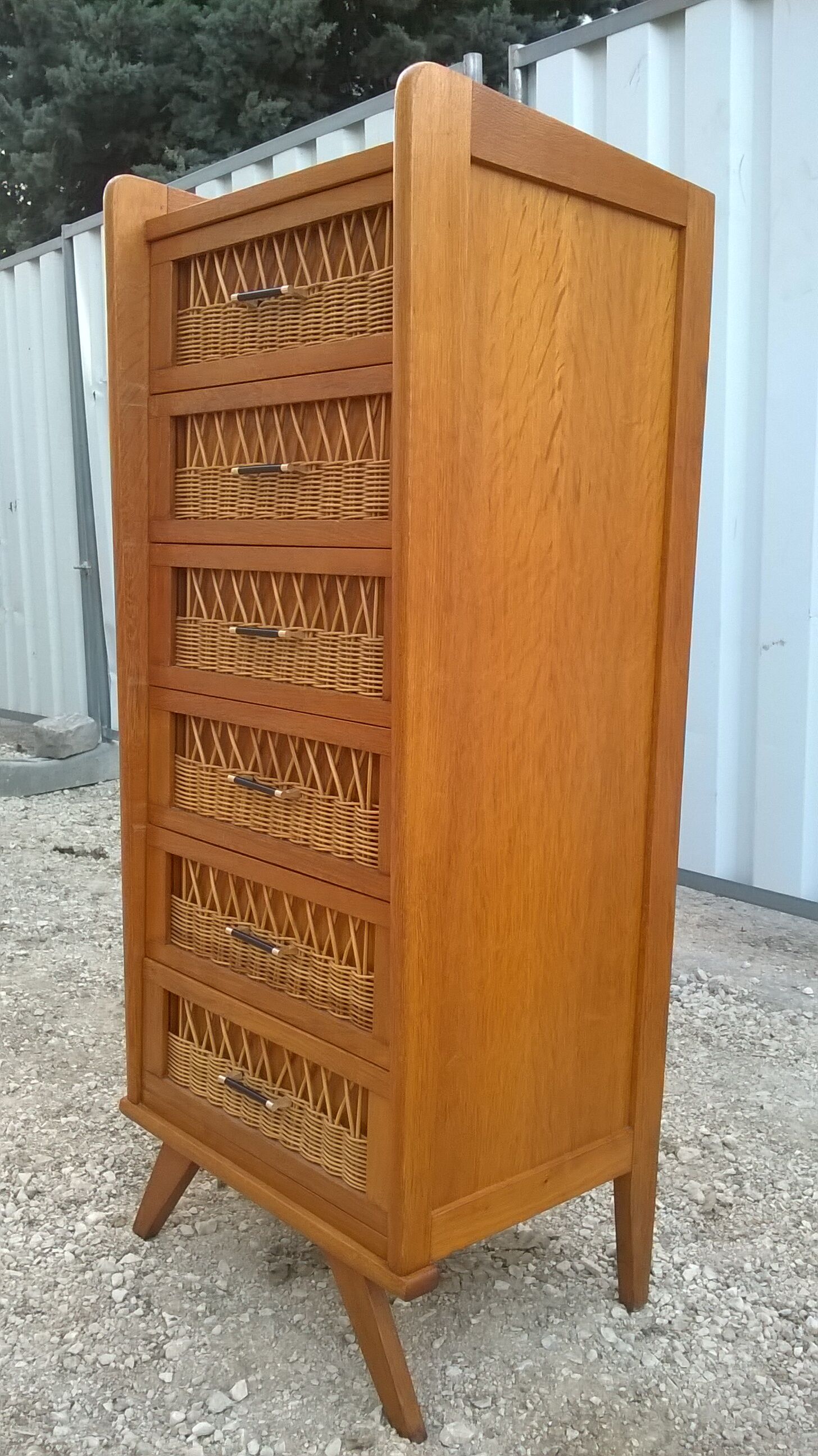 Commode haute rotin années 60