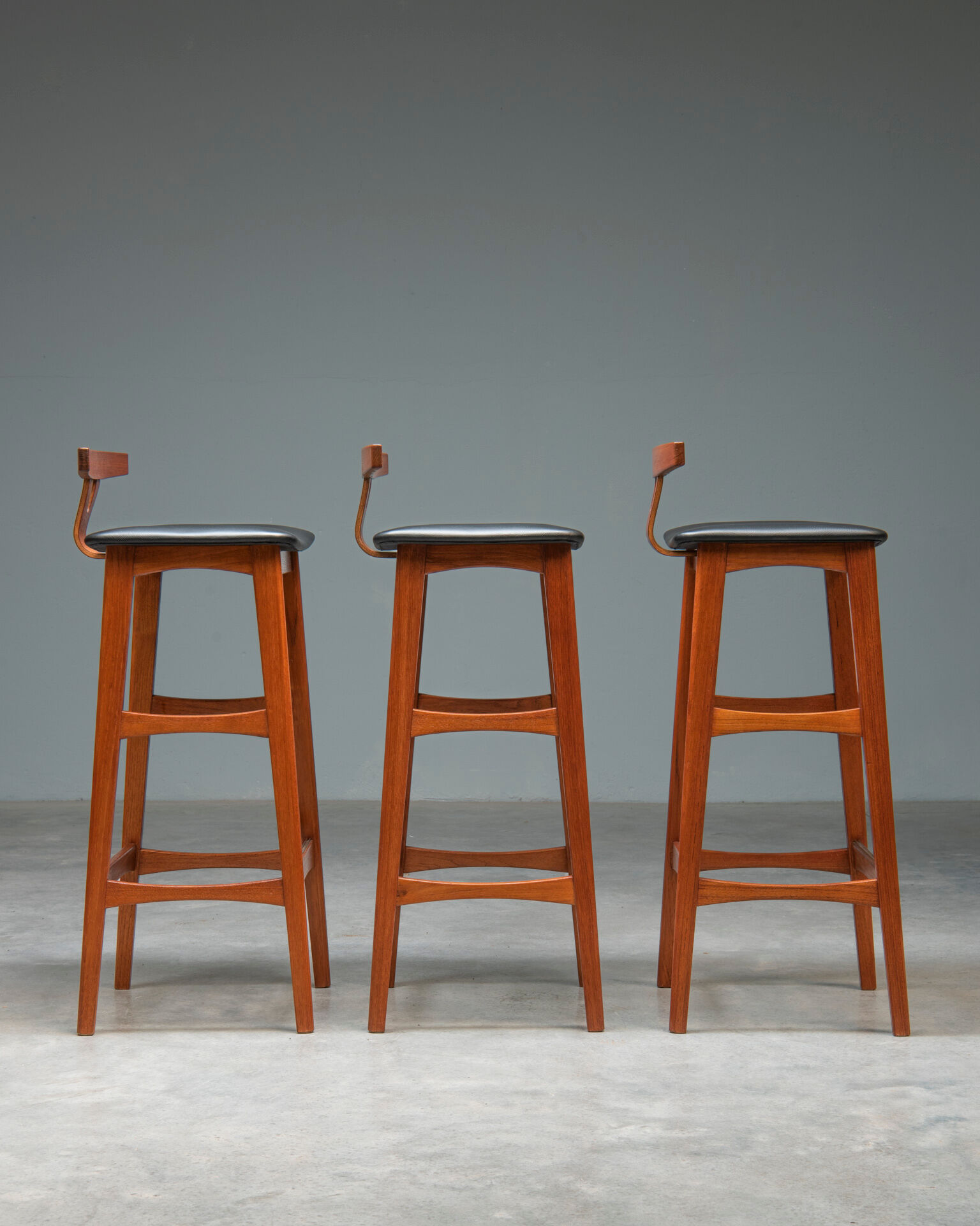 Set of 3 bar stools in teak by Erik Buch for Dyrlund Denmark 1960s