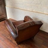 French Leather Club Chair, Havana Mustache Model, with Cuban Cigar Arms, Circa 1930's