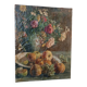 19th-century oil painting on canvas depicting a vase of fruit with flowers.