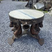 Wrought iron and marble coffee table, Jean Maurice Rothschild, circa 1950.