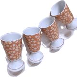 Mazagrans Coffee Cups Set of 4 with Salmon Pink Floral Decor
