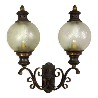 Vintage french victorian style brass double wall light glass ball shades 4045