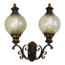 Vintage french victorian style brass double wall light glass ball shades 4045
