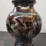 Old Vintage Glossy Varnished Brown & Blue Ceramic Vase