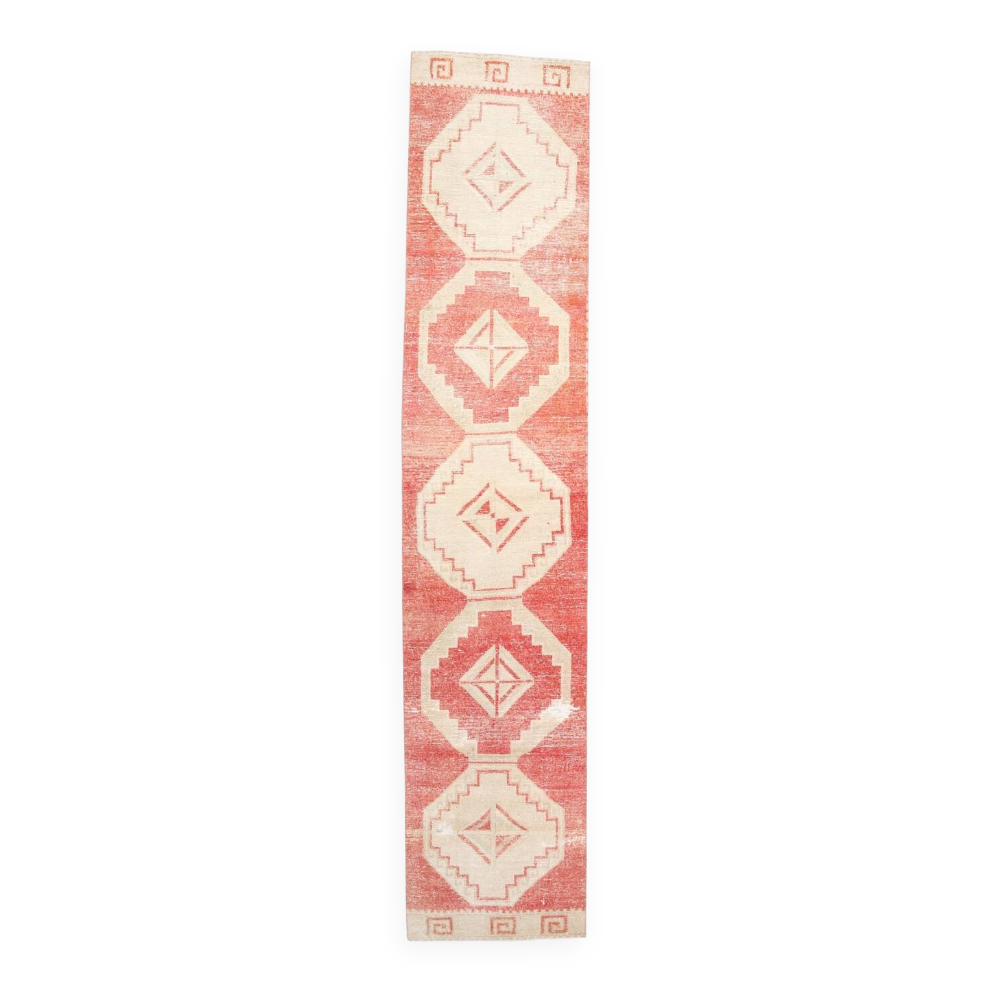Turkish Classic Red & Cream Vintage Runner Rug, 77x379Cm