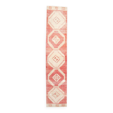 Tapis coureur vintage turc rouge et crème classique, 77x379 cm