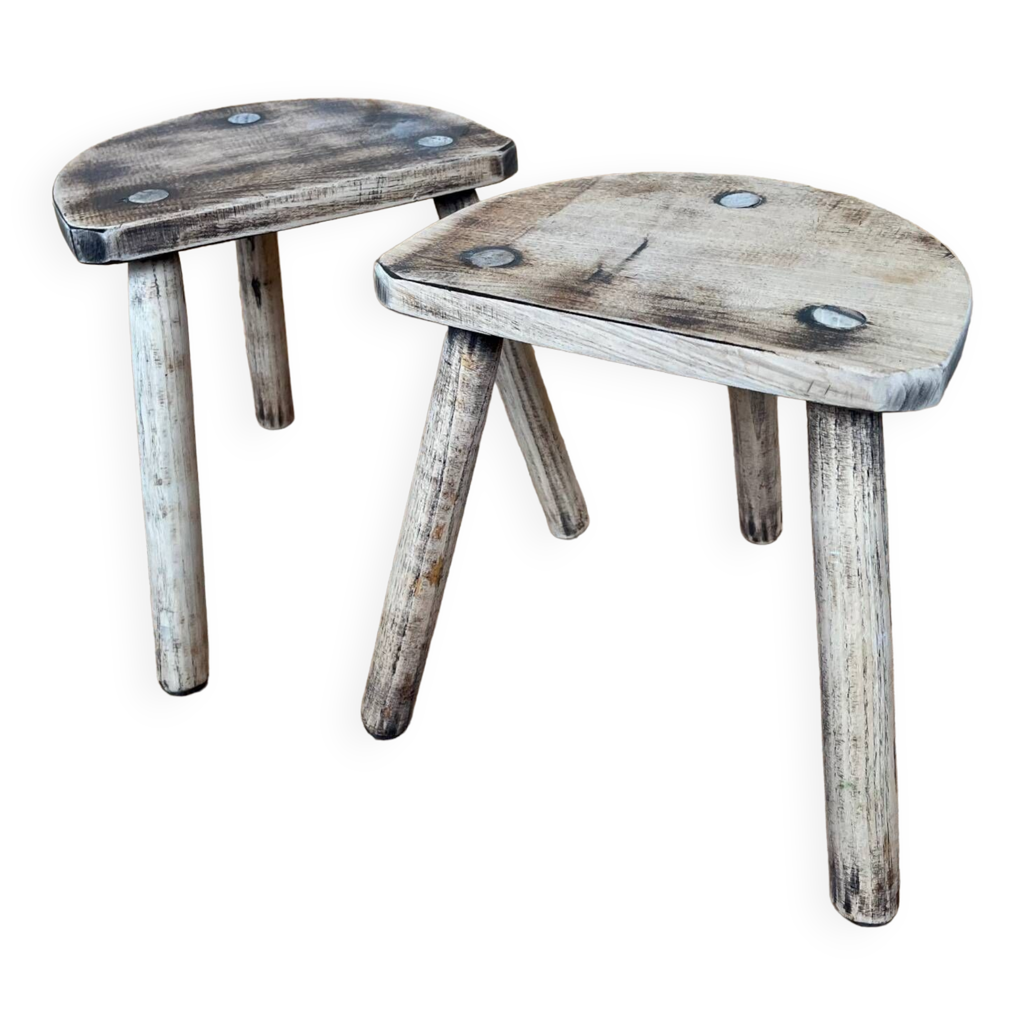Pair of wooden tripod stools
