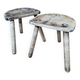 Pair of wooden tripod stools