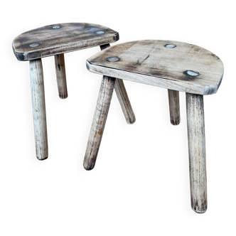 Paire de tabouret bois tripode