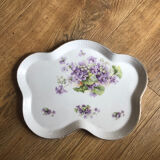 Plat à gâteau et pot à lait porcelaine motif violettes