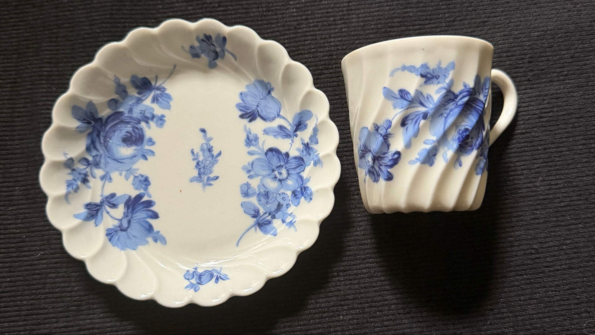 Blue floral cup and saucer by Haviland.