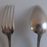 Cutlery set of 11 forks and 11 spoons in silver-plated metal, SFAM brand - Louis XVI model