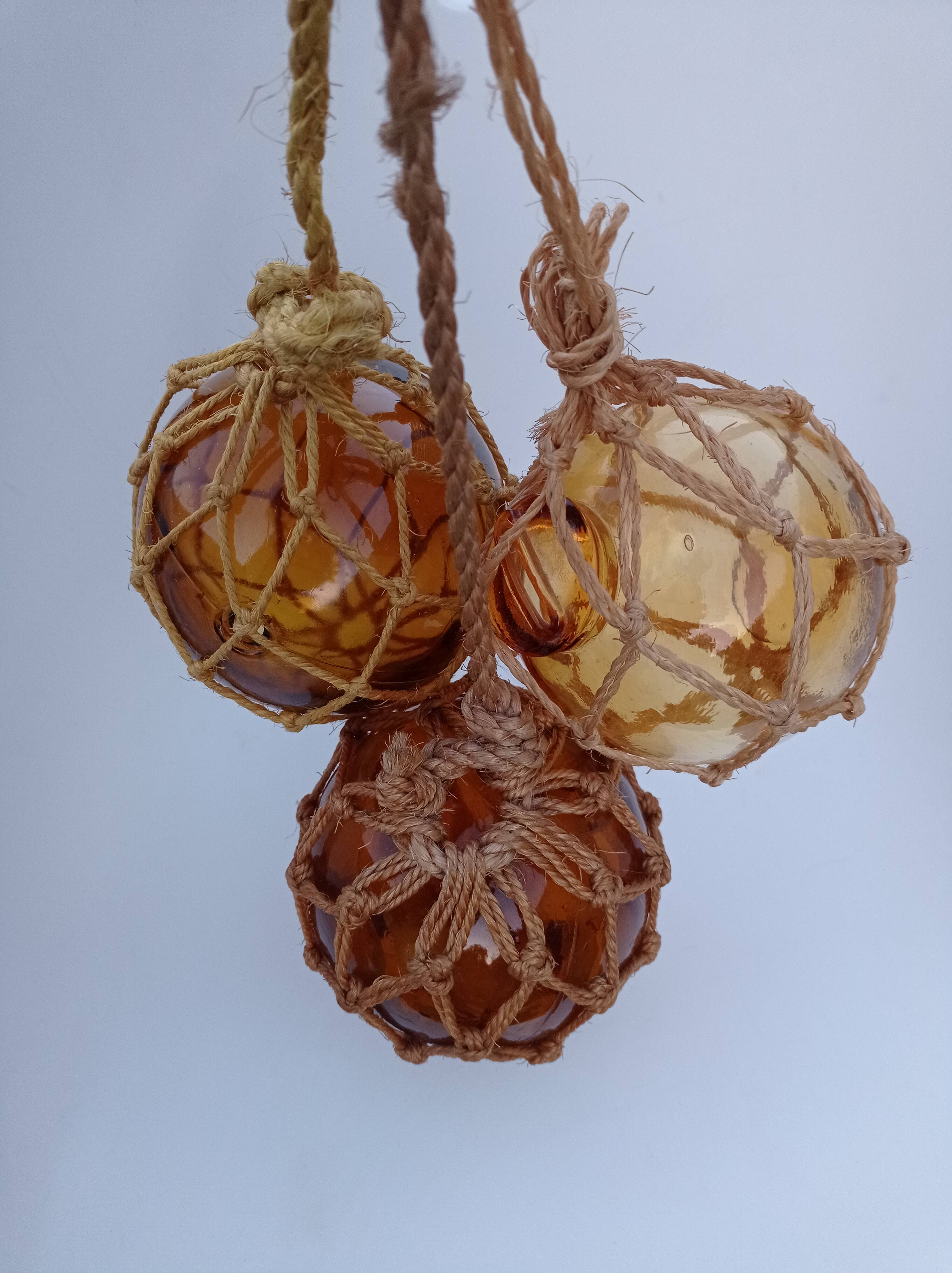 3 amber glass trawl balls