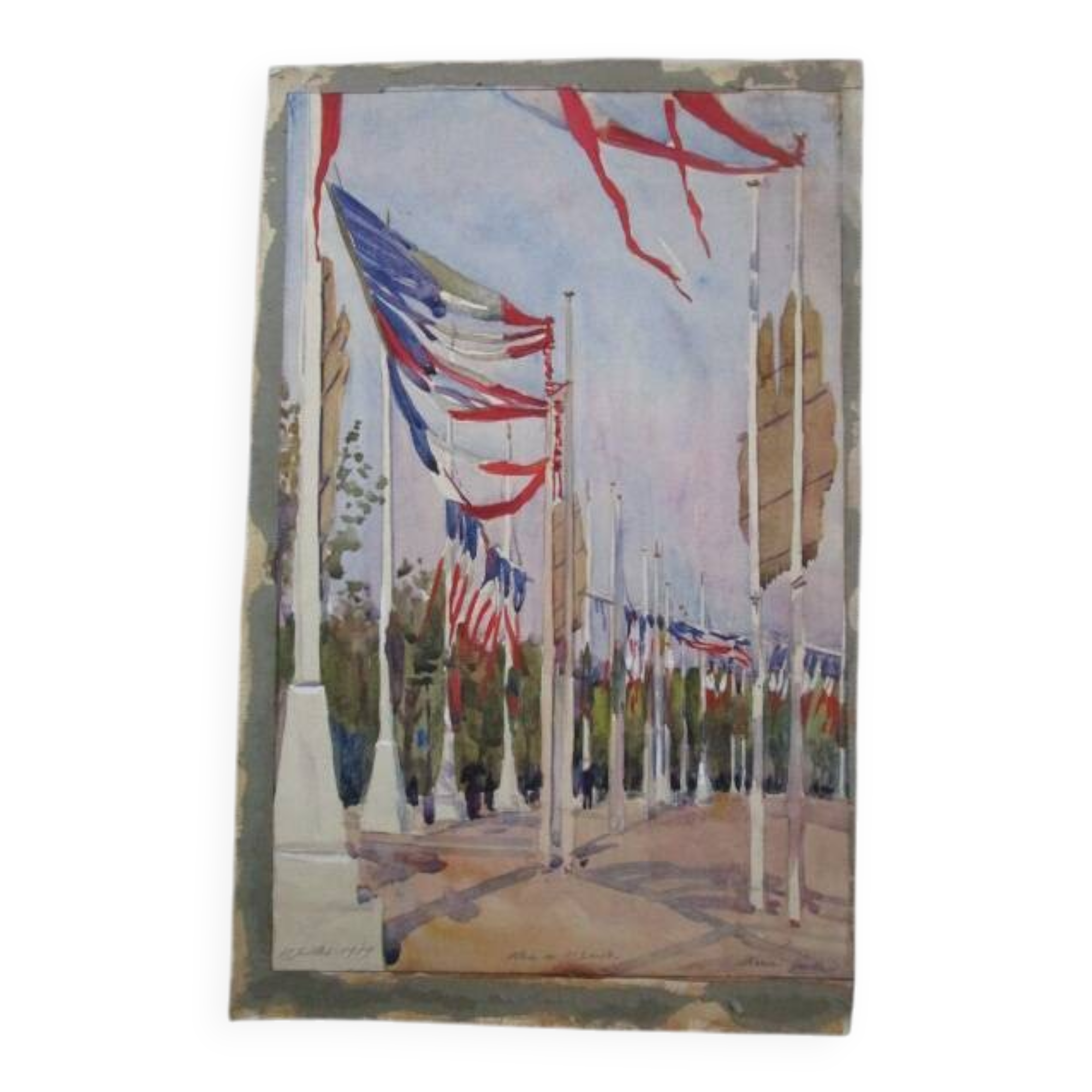 Old watercolor - place de l'étoile 07/17/1919 - pierre vincent galle