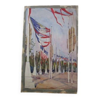 Old watercolor - place de l'étoile 07/17/1919 - pierre vincent galle