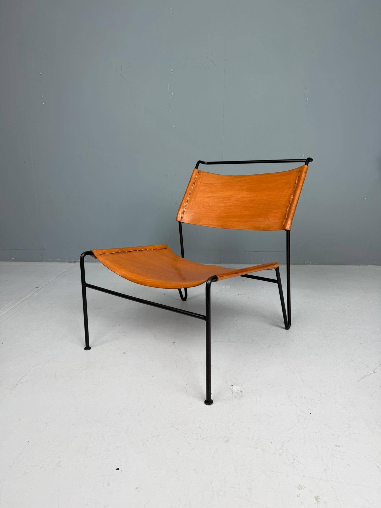A. A. Dolleman Lounge Chair by Metz & Co, Mid-Century Leather & Metal