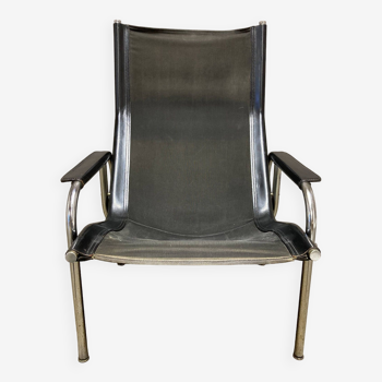 Fauteuil cuir noir et chrome design 1960.