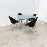 Dining table by Bernard Dequet for Protis France Design in cast aluminum and leather, France 1980
