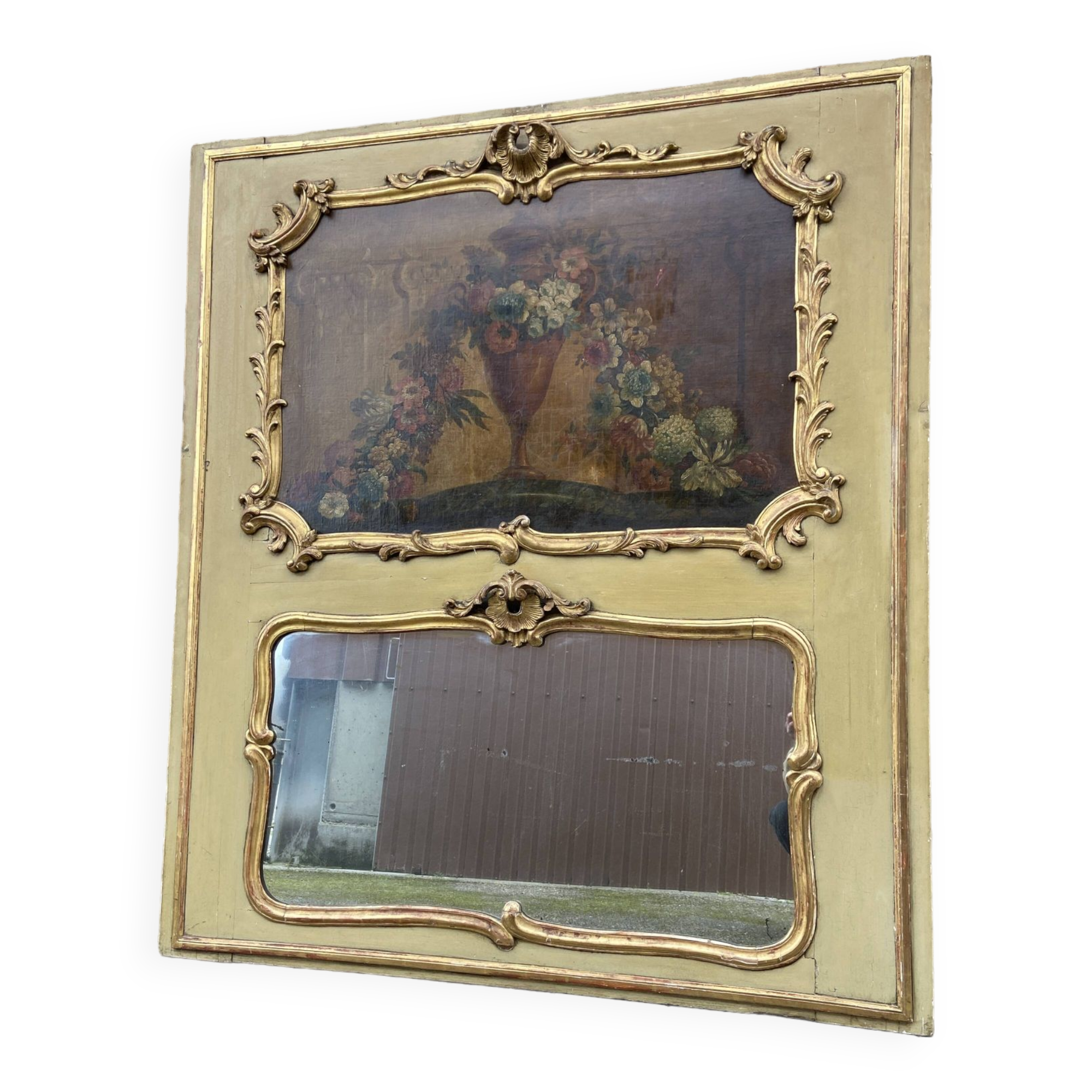Trumeau & early 19th century painting in gilded wood.