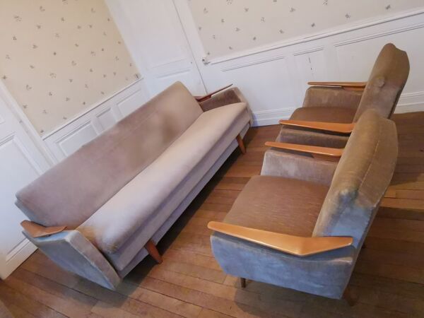canapé daybed années 50 velour vert d'eau