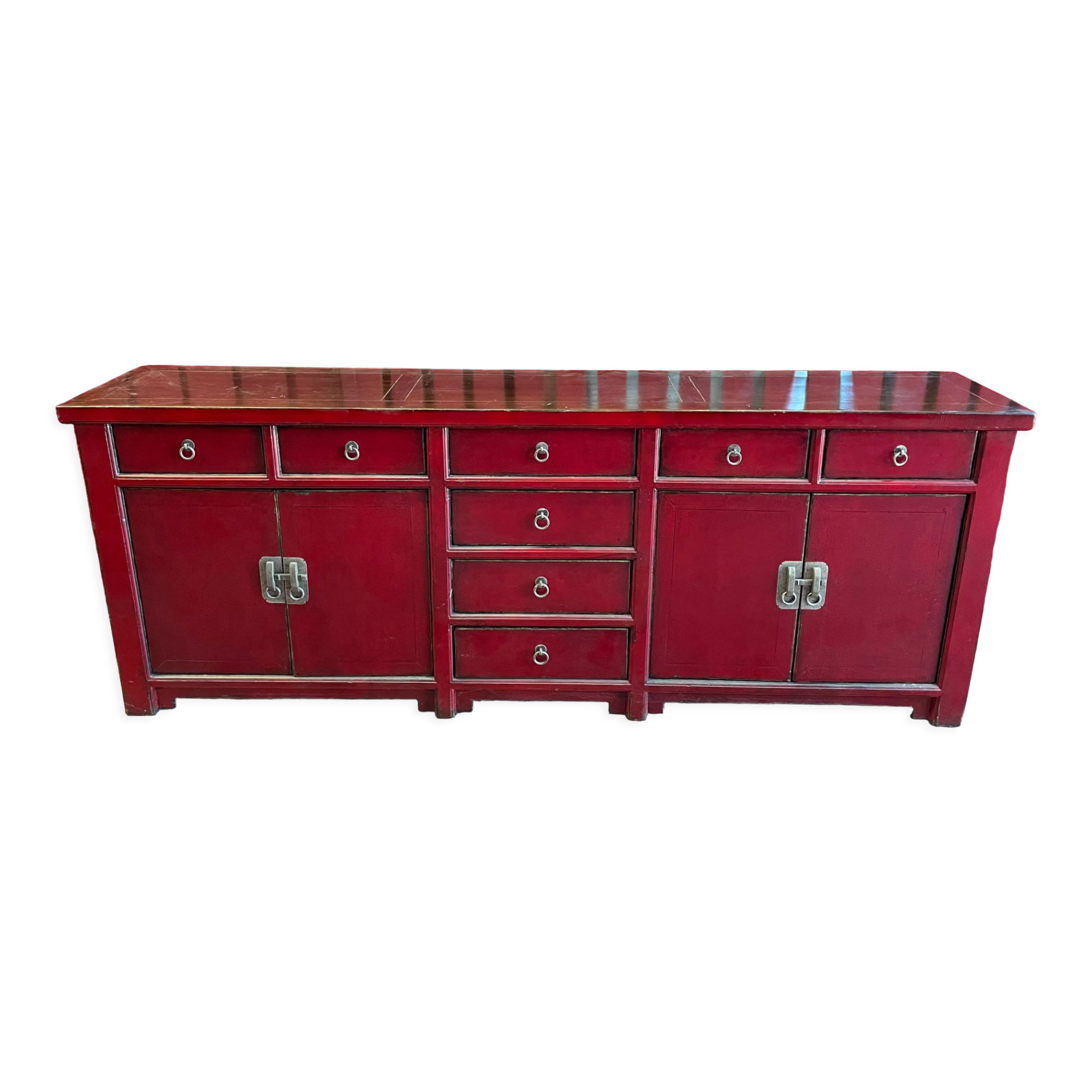 China bahut red lacquered buffet of unusual width 2m60 traditional manufacture