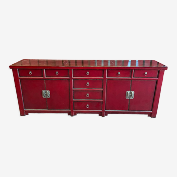 China bahut red lacquered buffet of unusual width 2m60 traditional manufacture