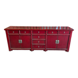 China bahut red lacquered buffet of unusual width 2m60 traditional manufacture