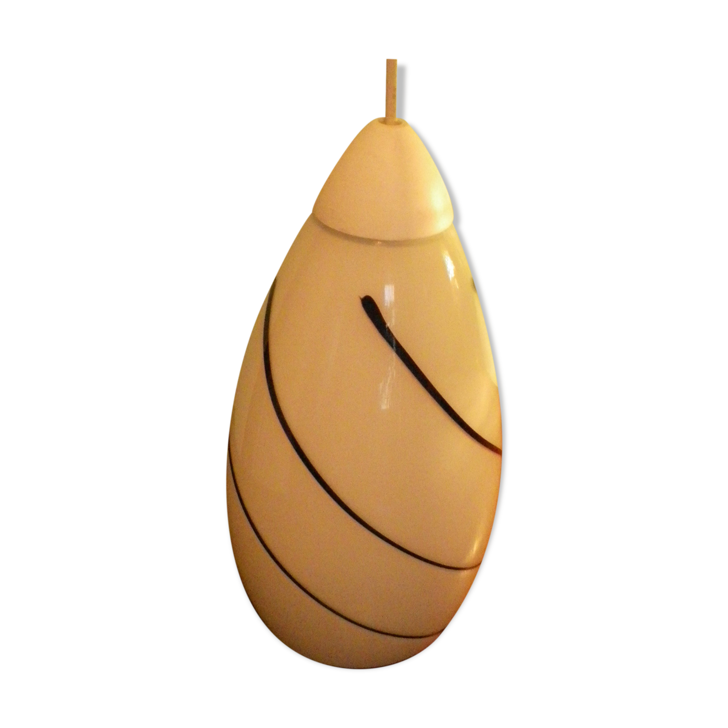 Corep pendant lamp, white opaline with spiral decoration - 70s