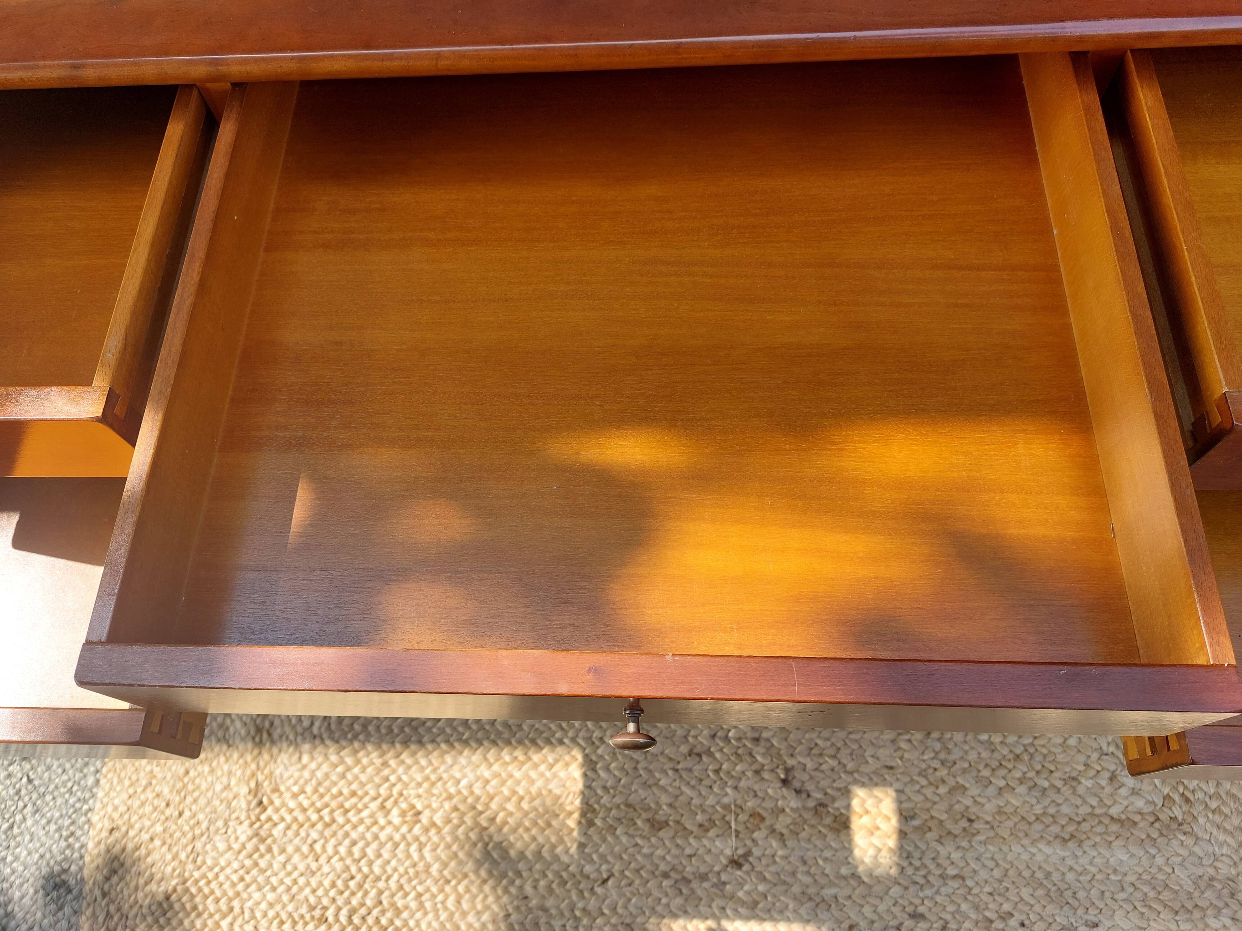 Desk, black leather top